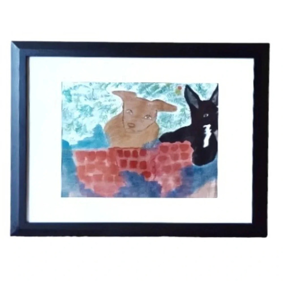 Original Impresstionist Watercolor Dogs Lab Puppies Pups Terrier - Picture 1 of 6
